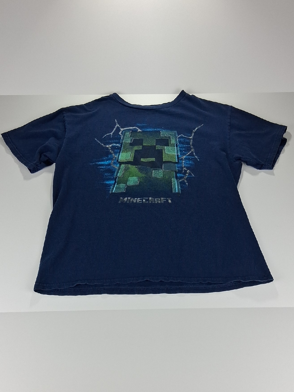 Boys' Minecraft Tee Shirt Size Large (14/16) Navy Creeper Graphic Short Sleeve